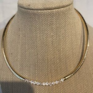 Anthropologie Baguette Crystal Snake chain gold collar Necklace round or square